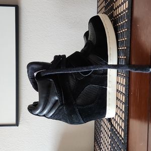 Limited Ash Cool Black Perforated Leather & Suede Lace Up Wedge Sneakers